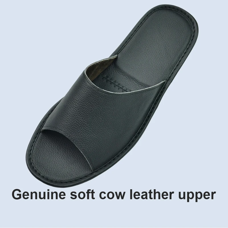 Genuine Cow Leather Slippers Homes in indoor slipper summer open toe sandals men women elderly casual single Slides shoes