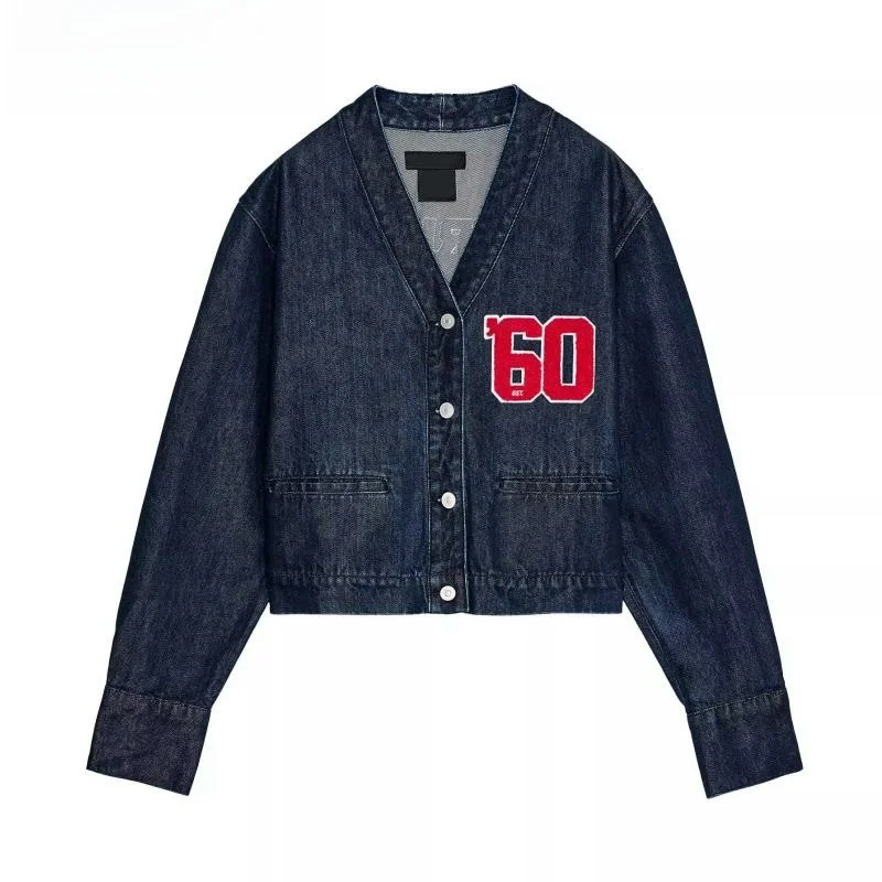 

Spring New Women's Long Sve V-Ne Embroidery And Print Decorative Jaet Denim ort Coat Commute Sle Loose Fit Single ...