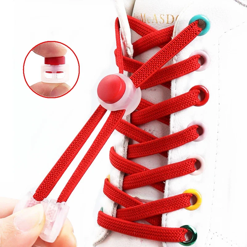 1 Pair Elastic Shoe Laces Round Snap Lock Flat Shoelaces Without Ties Children Adult Safe And Fast Lazy Shoelace Accessories