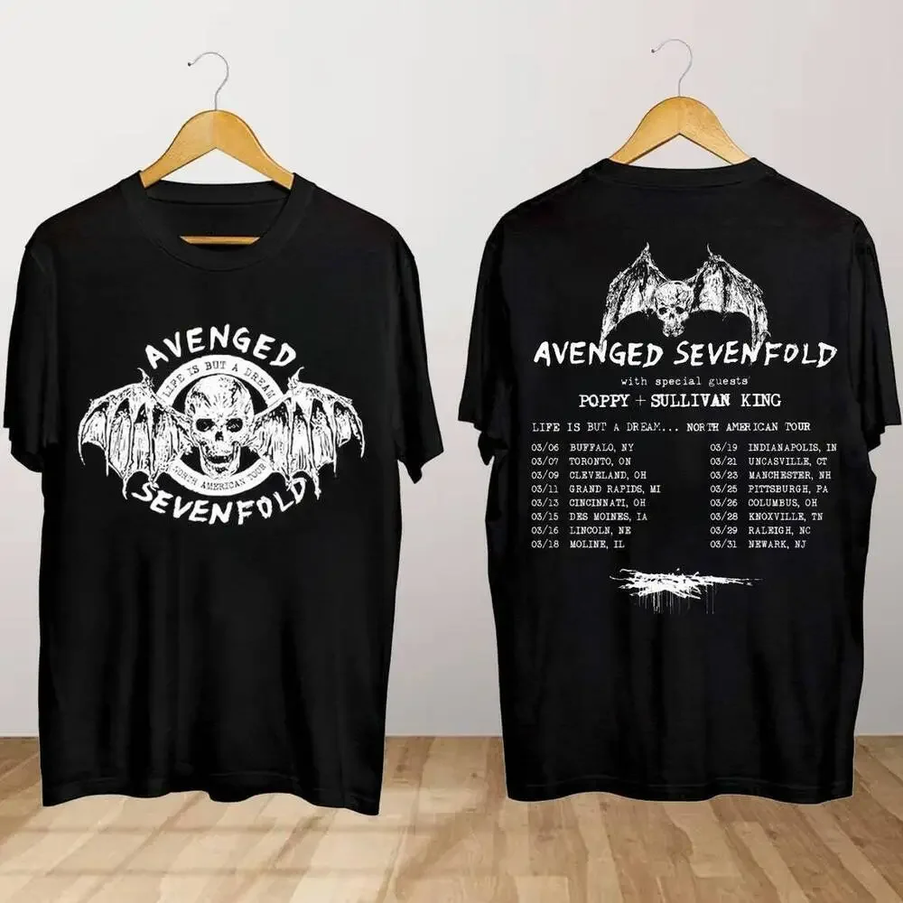 T-shirt en coton noir Avenged Sevenfold, Life Is But A replTour * 2 côté, 2024