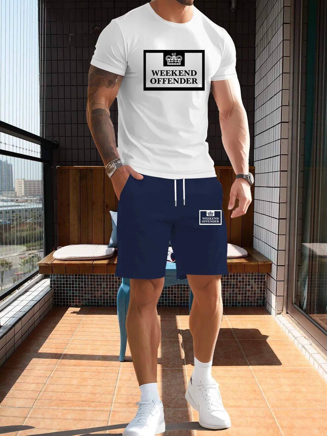 

Men's fashionable, casual, and comfortable shorts and T-shirt set