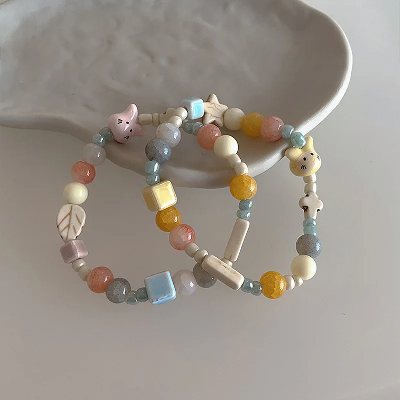 Cartoon Anime Little Bunny Ceramic Bracelet for Women Cream Macaron Color Series Bracelet Girls\' Cute Jewelry Accessories