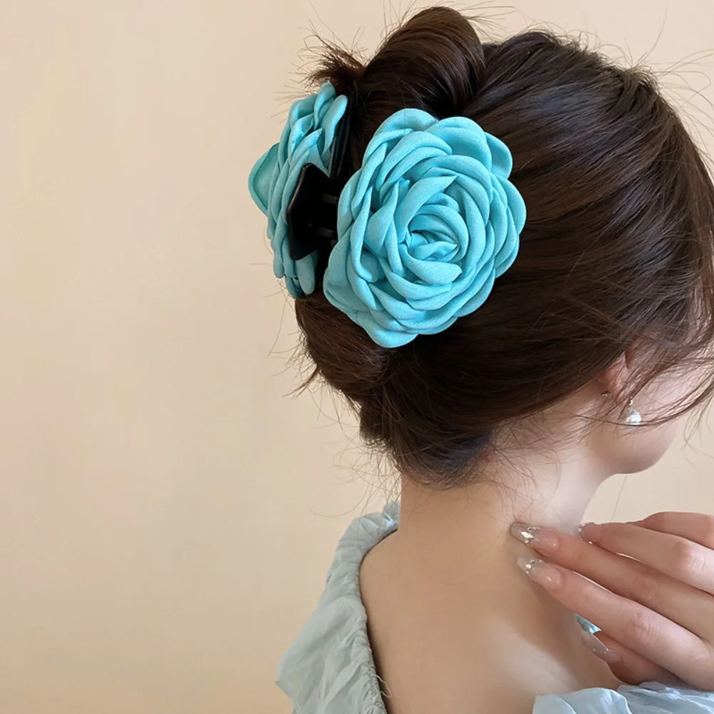 Elegant Cloth Flower Hair Claw Acrylic Simulated Flower Rose Hair Catches Hair Accessories Green Hair Crab Clip Party