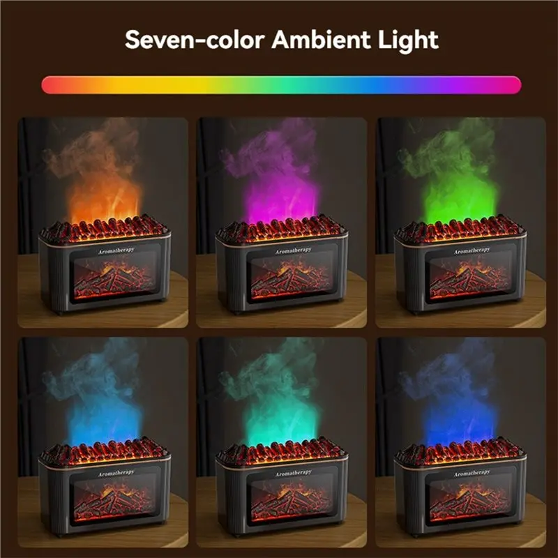 [NEW!A38F】 Flame Diffuser Desktop Fireplace Flame Humidifier Colorful Ambient Light Simulated Wood Aroma Diffuser A