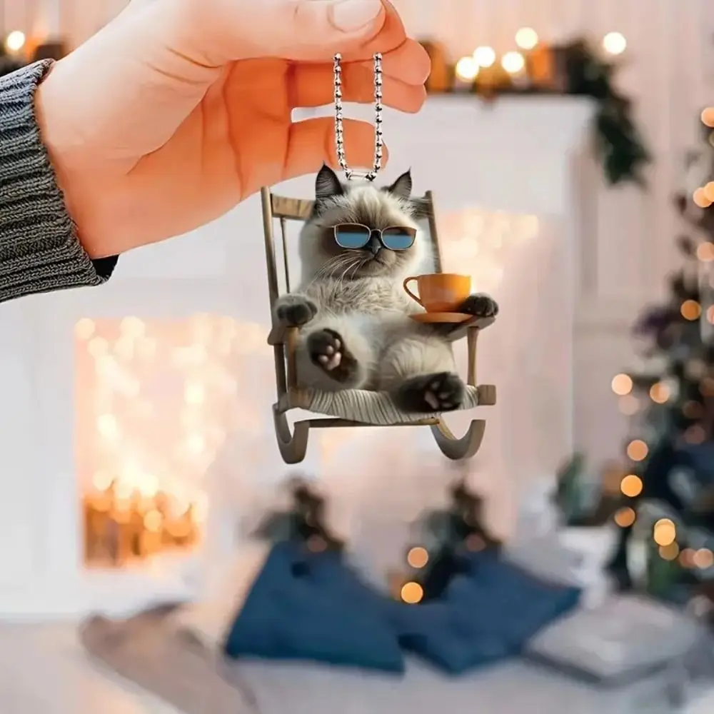 Funny Cute Cat Rearview Mirror Decorative 2d Multipurpose Animal Hanging Ornament Acrylic Bag Pendant Car Interior Decoration
