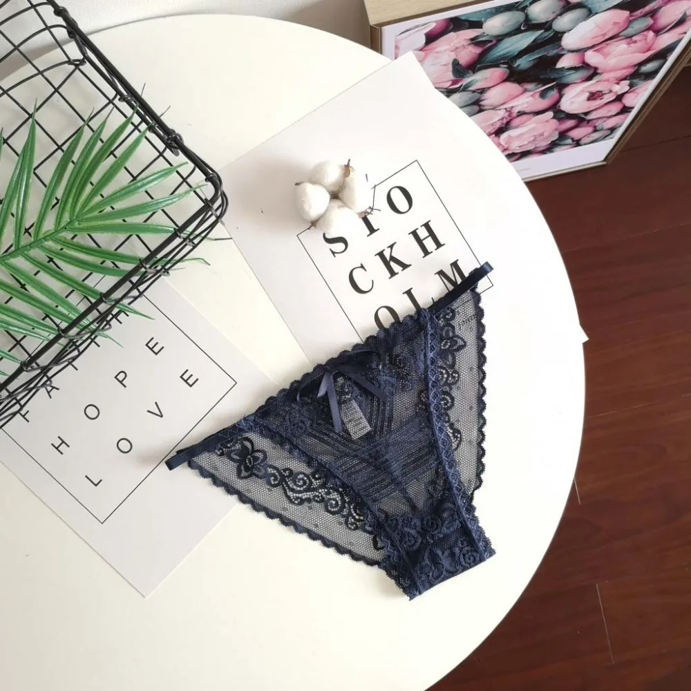 

Fashion Sheer Lace Mesh Women Thong Cotton Crotch Transparent Lace Flower Briefs Hollow-out Underpants T-Back Panties Lady