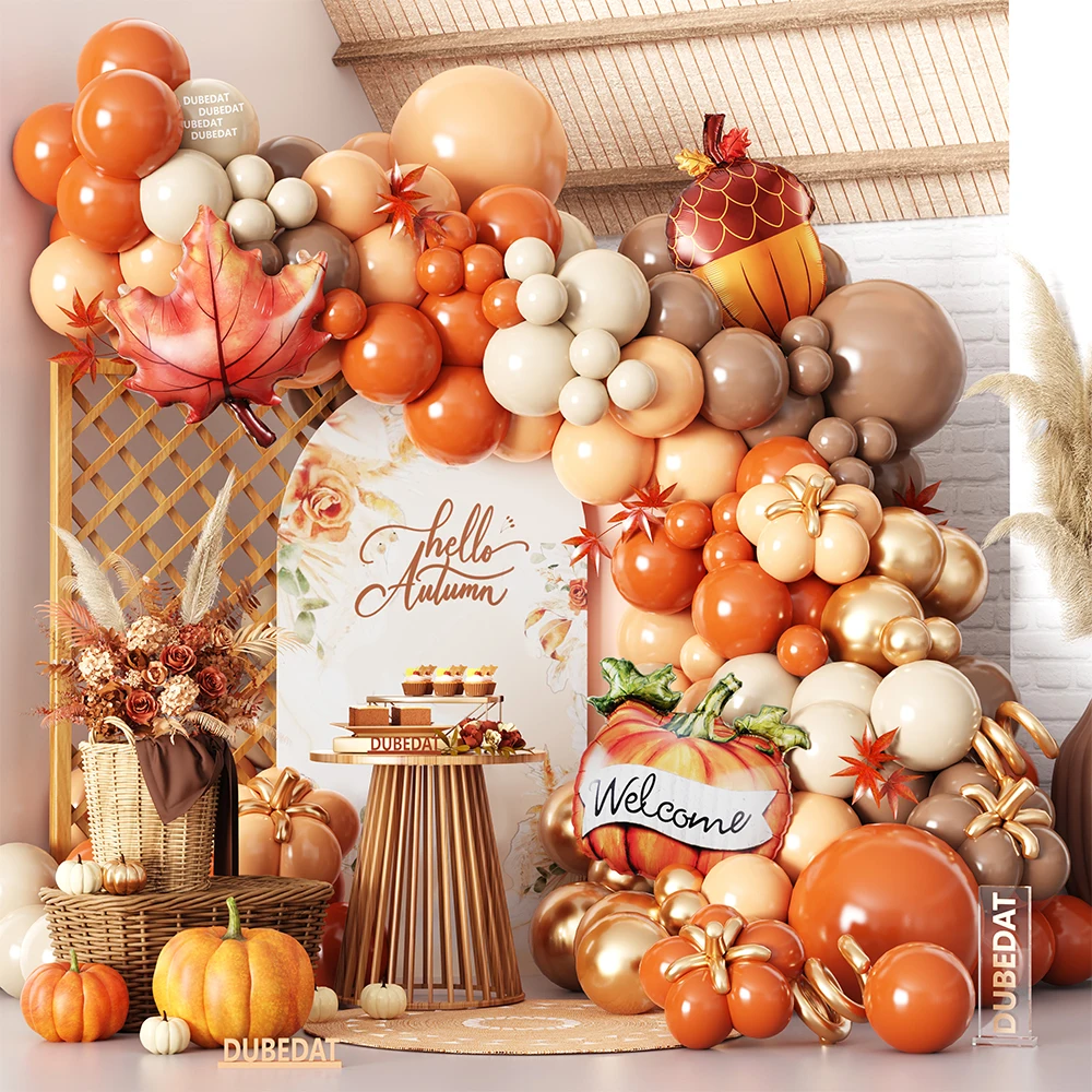 

Autumn Theme Balloon Garland Kit Fall Pumpkin Maple Orange Balloon Harvest Thanksgiving Birthday Wedding Party Decoration