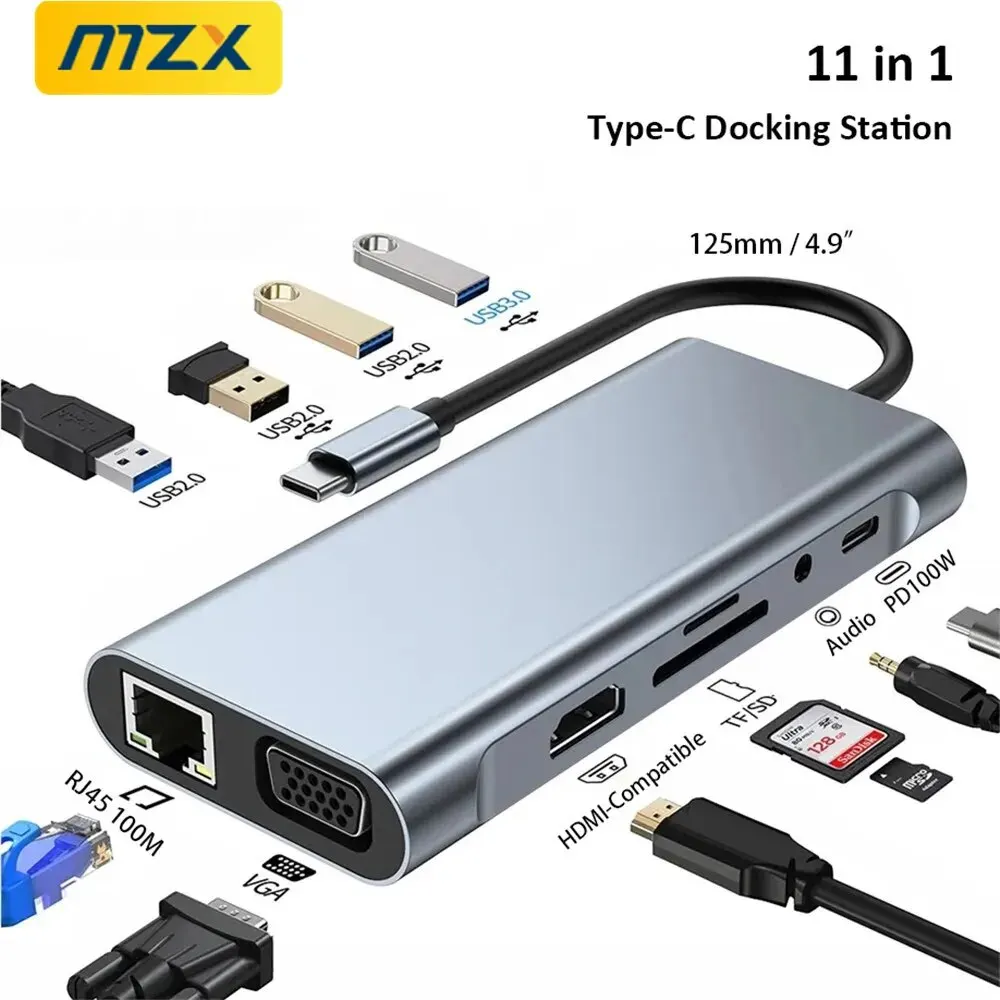 MZX 11in1 USB C Docking Station Hub 4K HDMI-Compatible Tipo A Type 3 0 RJ45 Extension Concentrator Dock Hubs Laptop Accessories