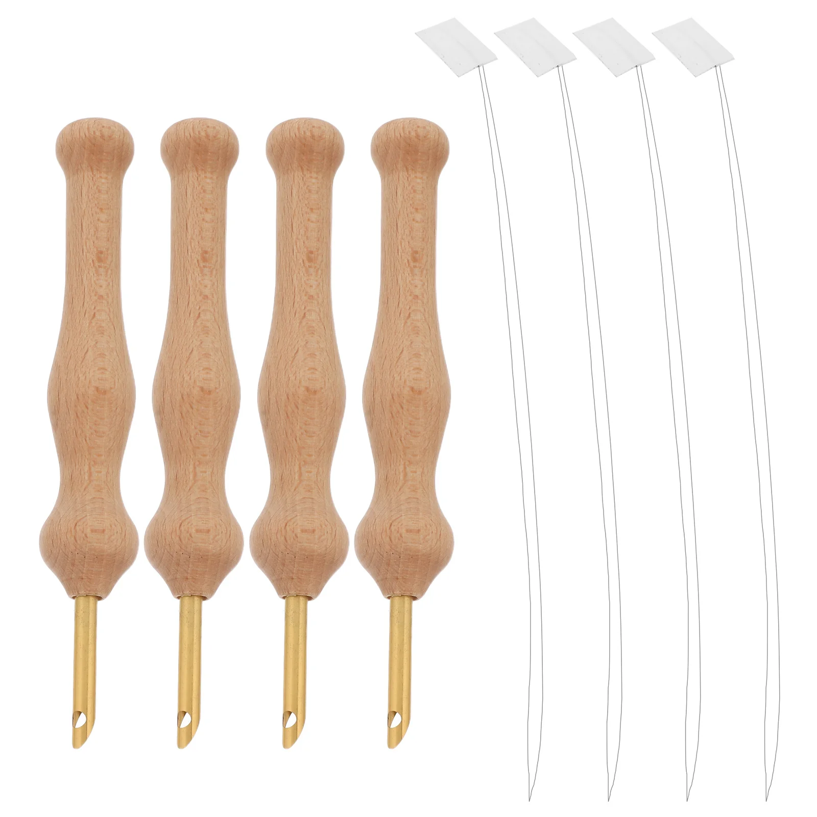 

4Sets Wood Handle Punch Needle Embroidery Pen Sewing Hook Needles Set DIY Fabric Stitching Applique Rug Craft Embroidery