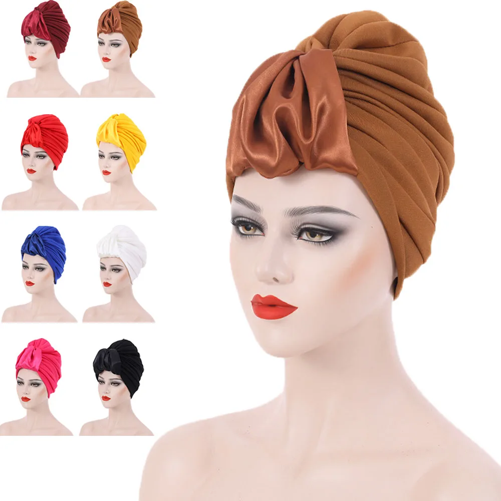 

Lastest Satin African Loop Ruffled Turban Chemo Cap for Women Pleated Head Wrap Hair Loss Bonnet Femme Nigeria Headties Turbante