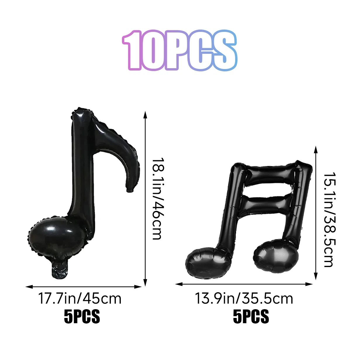 10pcs Black Musical Note Aluminum Foil Balloons, Singer Rock Disco Music Party Theme Decoration Birthday Party Supplies