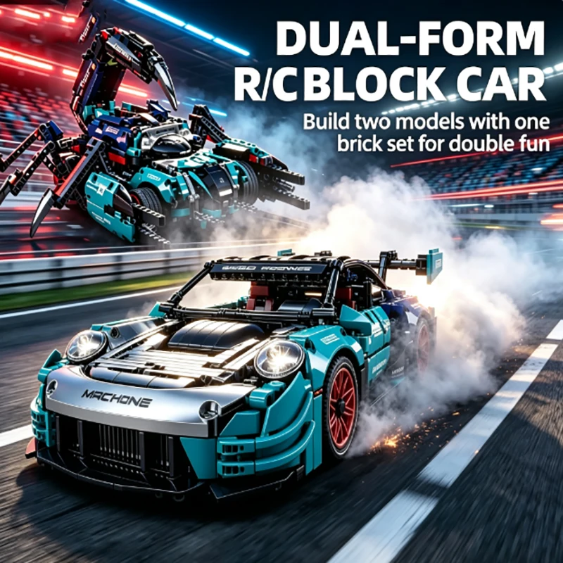 2-IN-1 Transformable Hypercar & Scorpion Building Blocks 1289 Pieces Technical Car Sets