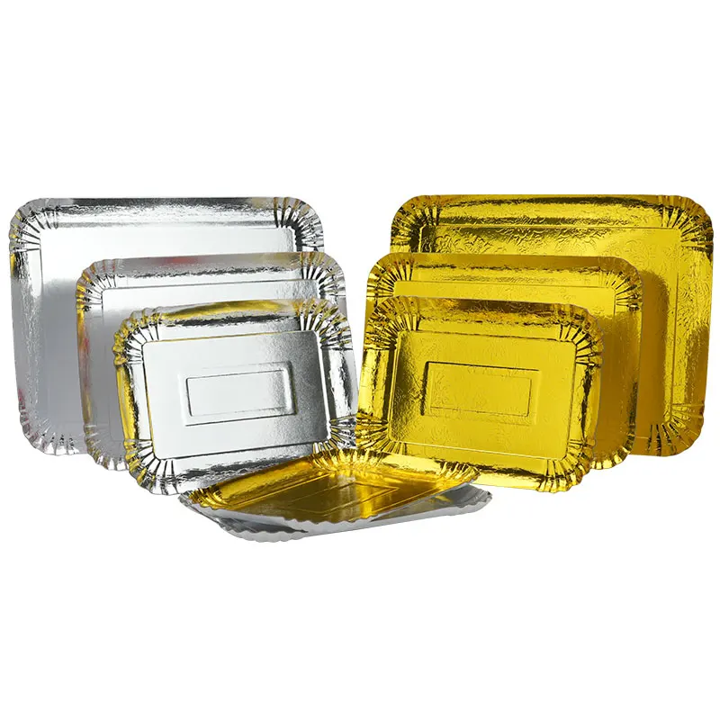 3 Stück Einweg-Tabletts aus goldenem Silber, Teller, Serviertablett für Partys, Catering, Einweg-Tablett zum Mitnehmen, wasserdicht, ölbeständig