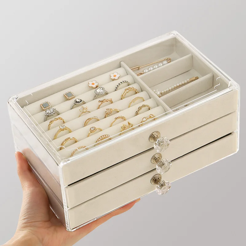 1 Stackable Dustproof 3-Layer Beige Drawer Style Jewelry Box, Earrings, Rings, Necklaces, Bracelets Storage Box