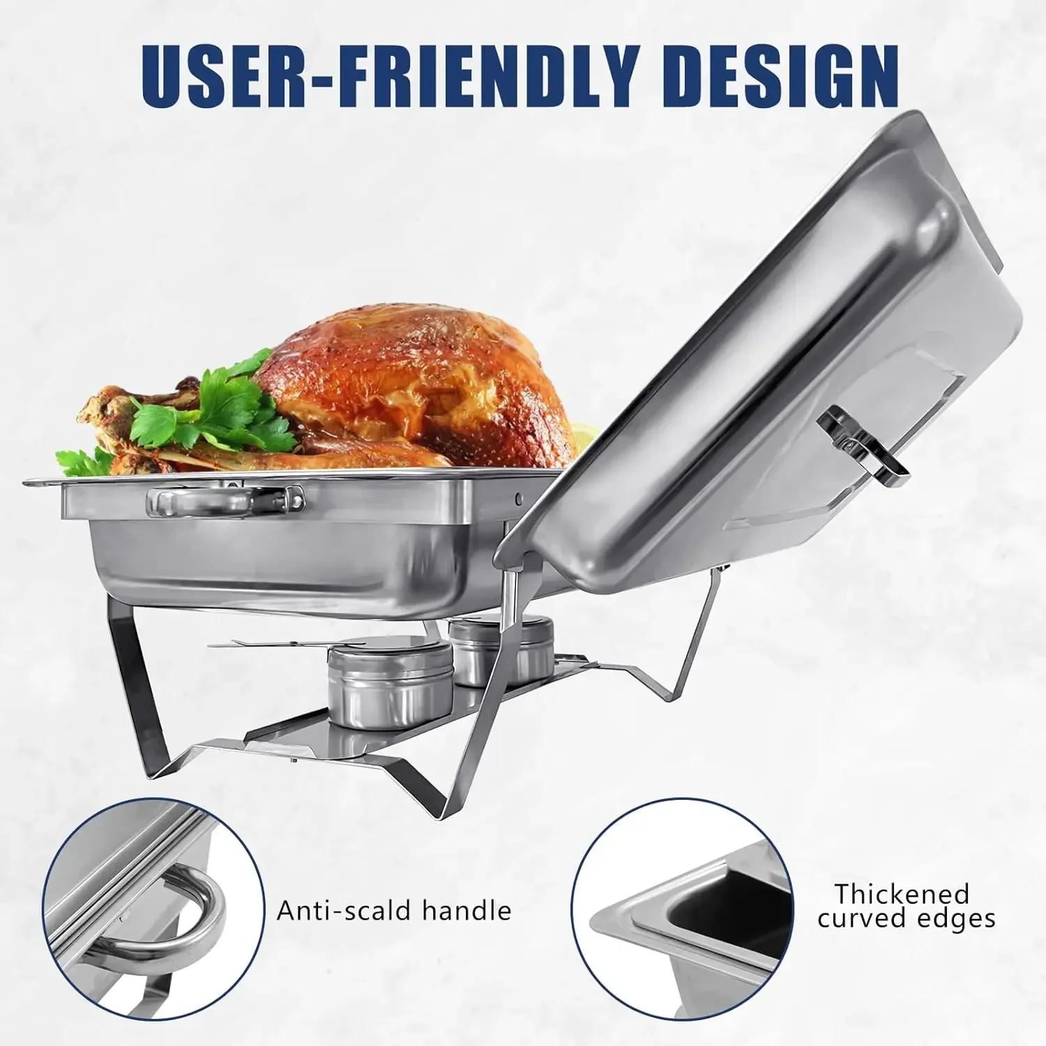 Chafing Dish Buffet Set 8 Pack Stainless Steel, Buffet Servers and Warmers Chafing Servers with Covers Folding Stand Food Warmer