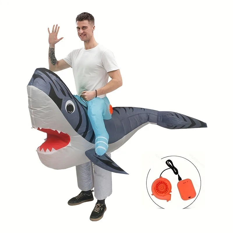 Disfraz inflable de tiburón para Halloween, ropa de fiesta para Festival de poliéster de alta calidad