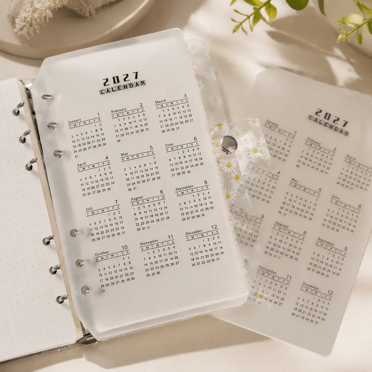 Matte PP Clear 2027 Year Calendar Divider Page Transparent Calendar Insert for 6 Holes Loose Leaf Journal Planner Supplies