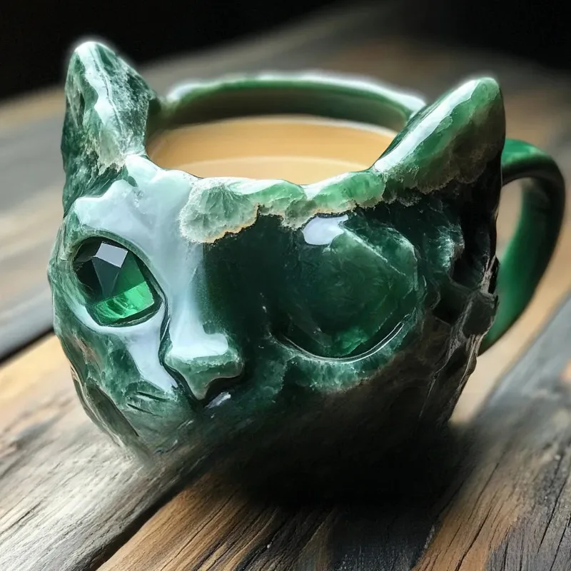 Crystal Geode Cat Mug Resin Craft Design Cute Cat Magic Resin Mug Home Decoration Gift for Friends