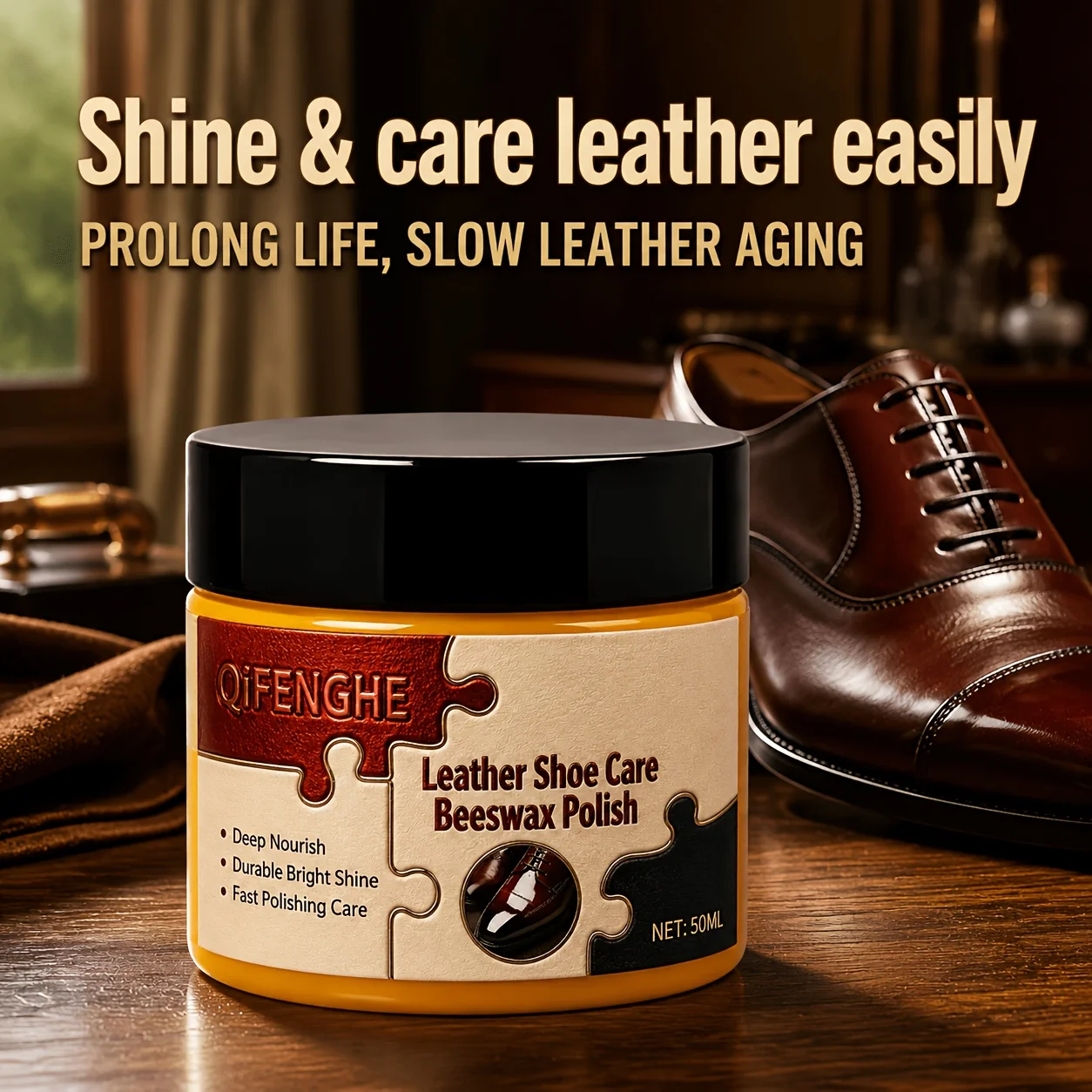 Leather Shoe Care Beeswax Polish, 50ML - Nourishing Leather Conditioner for Boots & Shoes, Long-Lasting Shine & Protection, with