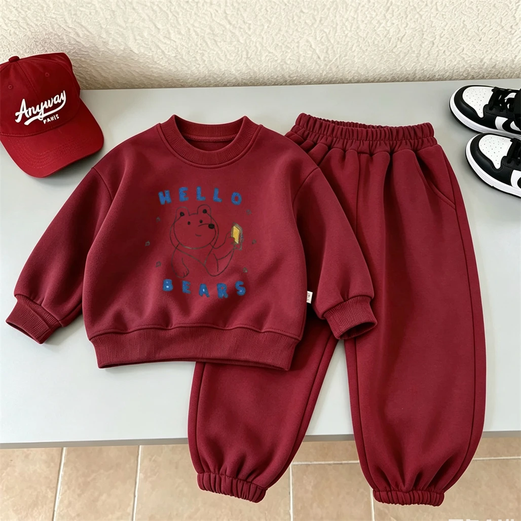 Boys Cute Hoodie+Sweatpants Two Piece Set Round Neck Pullovers Simple Versatile Pants Spring Autumn Wear Children's Costume