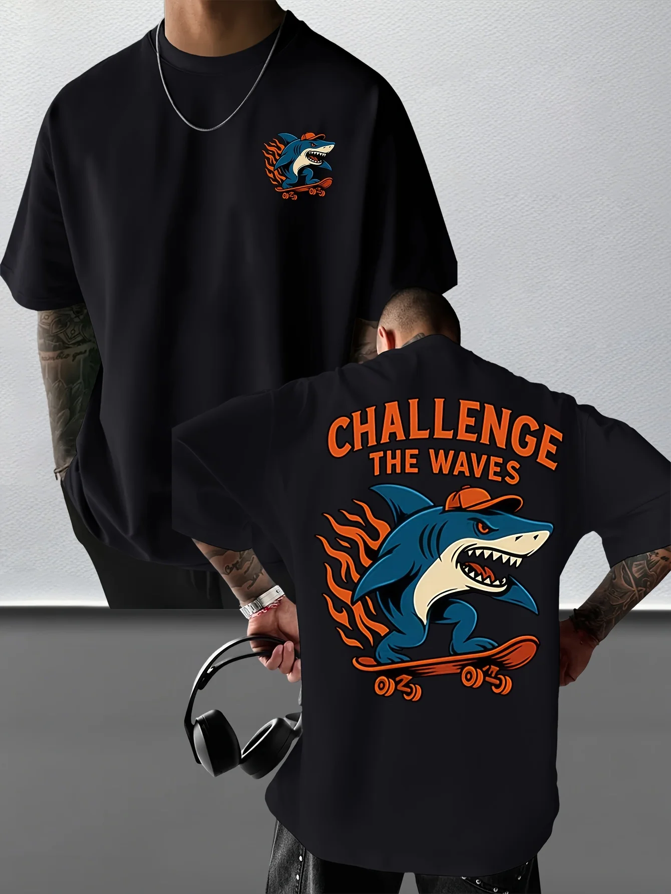 

Модная футболка с коротким рукавом и новым дизайнерским принтом, мужская модная универсальная повседневная спортивная футболка, подходящая для скейтбординга.