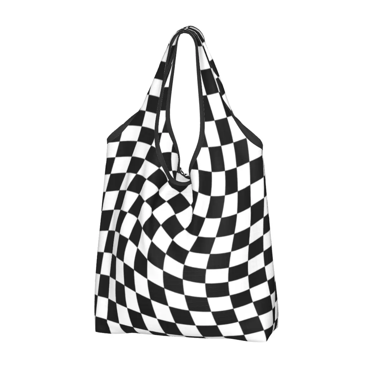 

Check Black Twist Grocery Tote Shopping Bag Women Custom Geometric Checkerboard Shoulder Shopper Bag Large Capacity Handbag