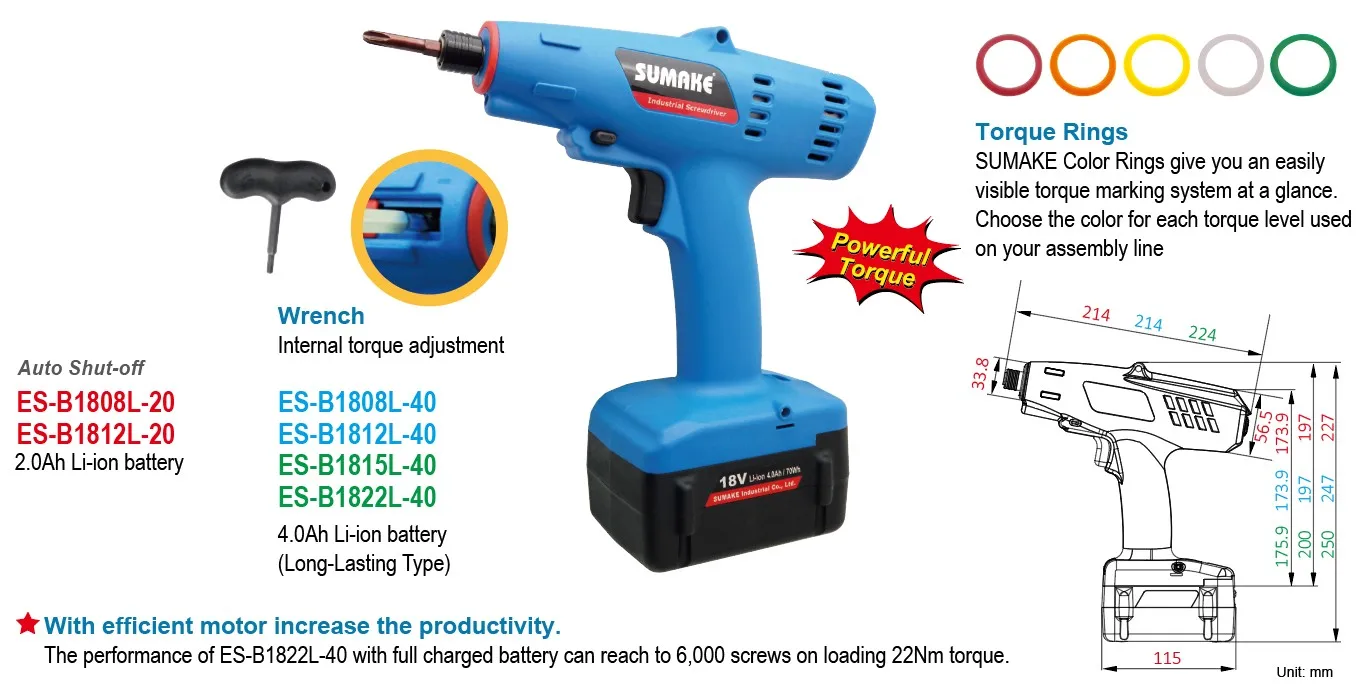 SUMAKE المهنية 18 فولت فرش كامل السيارات إيقاف مفك الطاقة اللاسلكي الصناعية الصف مصدر البطارية الطاقة #2