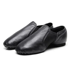 USHINE Black Brown Genuine Leather Elastic cloth Ballet Yoga Training Fitness Jazz Ballet Dace Shoes For Woman Man