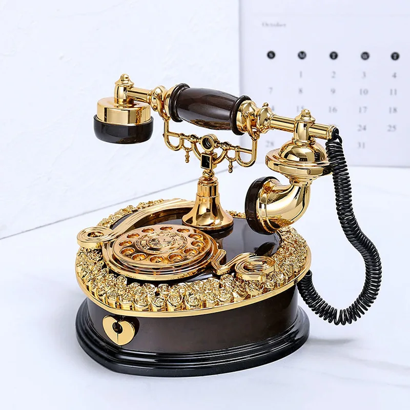 Creative Retro Rotating Phone Music Box,Non Electric Winding Mechanism,Retro Office Decoration,Best Birthday GiftHome Decoration
