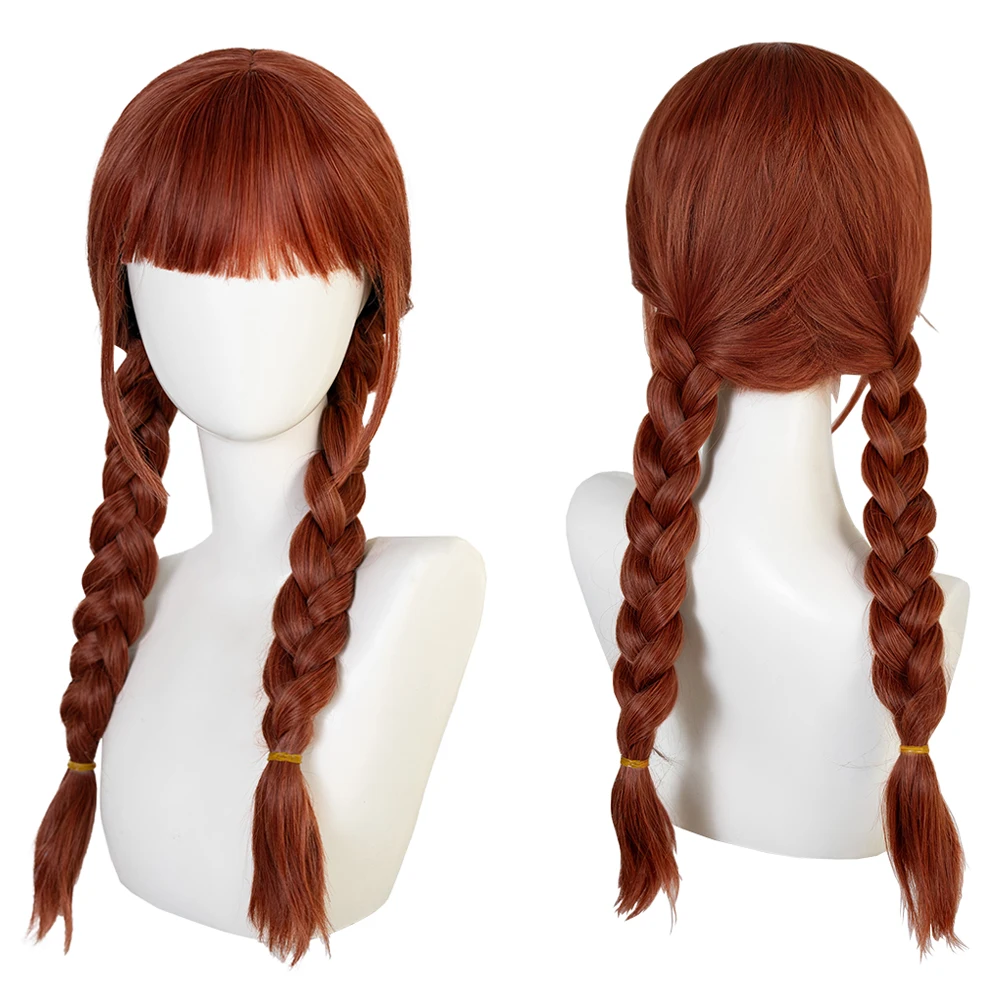 アダムス コスプレ 人工毛、23 インチ ブラックとブラウン、前髪と三つ編み付き、女性の日常パーティーに適した耐熱ウィッグ