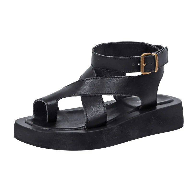 Sandals Women Summer 2024  New Clip Toe Sandals Ladies Genuine Leather Fashion Roman Women Shoes Sandals