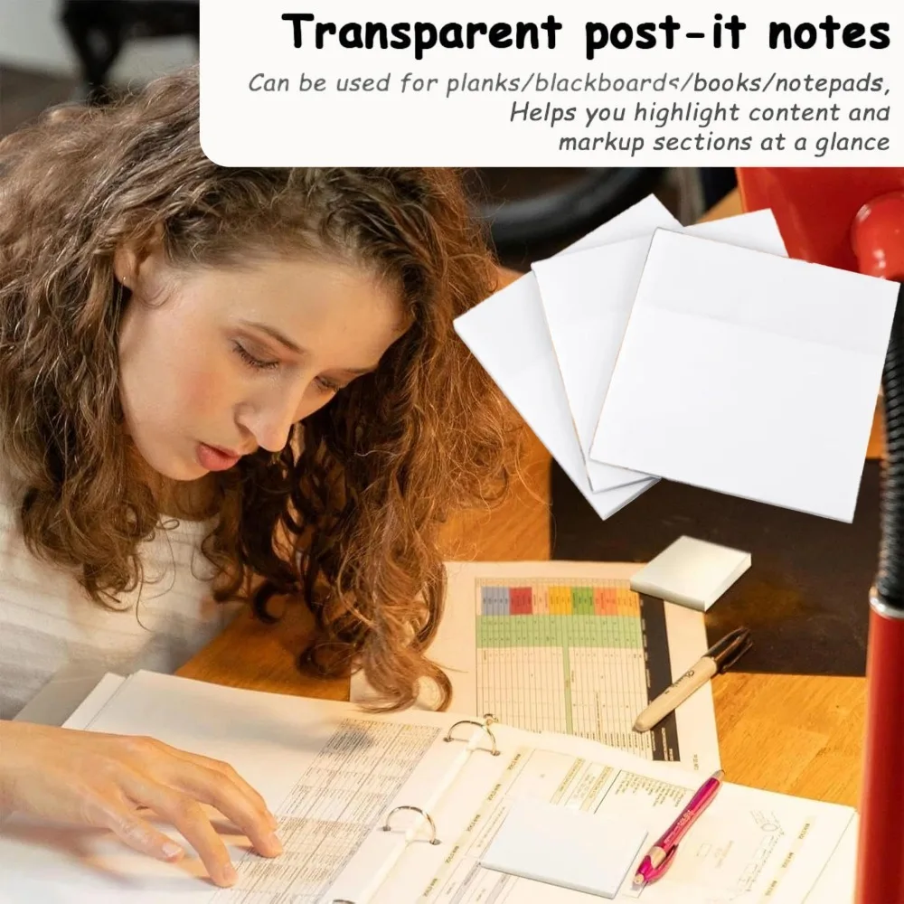 150 Sheets of Transparent Sticky Notes, Clear and Easy to Mark, Multi-functional Heavy-duty Self-adhesive Notes