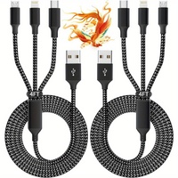 1.2m/4ft Nylon Braided 【MFi Certified】3 in 1 USB charging cable For Iphone Samsung Huawei Xiaomi Multi Port Multiple