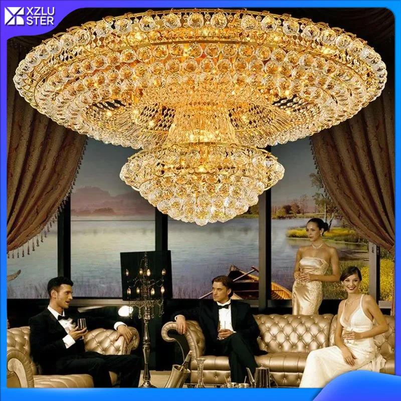 Modern Luxury Hotel Decoration Elegant Ceiling Lamp Ceiling Chandelier Circular Golden Living Room Lobby Restaurant Crystal Lamp