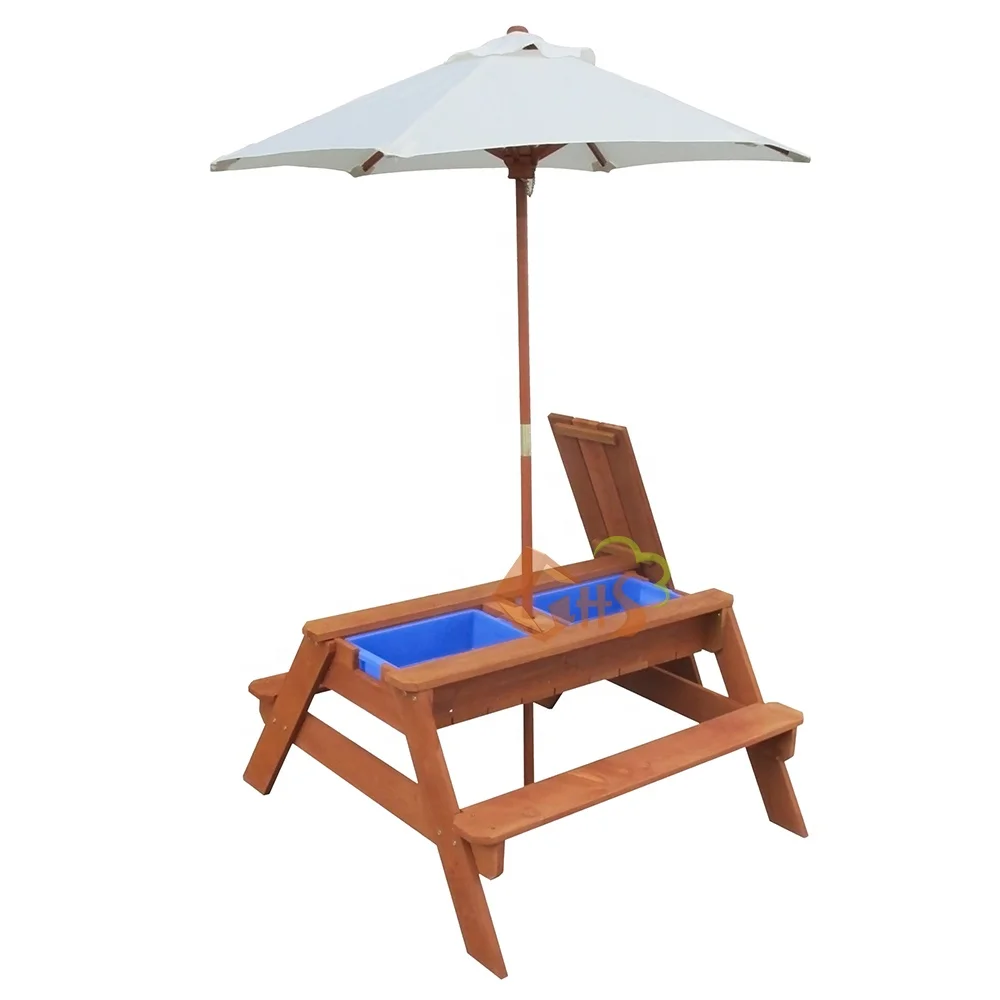 

Wooden Outdoor Picnic Table and Bench With Sandbox