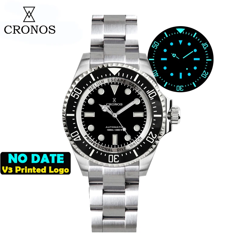 Cronos Automatic Diving Watch Stainless Steel 2000 Meters Water Resistance Professional Diver PT5000 SW200 L6027M image 3