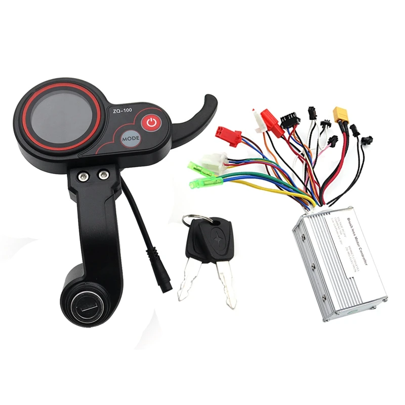 

36V Controller+ZQ-100 Mileage Meter With Key Speed Adjustable Electric Scooter Meter 6 Pin Display Silver For Electric Scooter