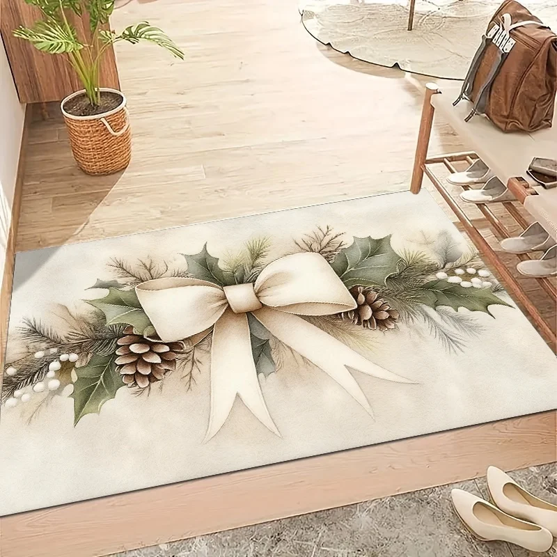 B14LYX Christmas Doormat Gnome Tomte Wood Grain Snow Tree Welcome Mat Winter Holiday Rug Decor