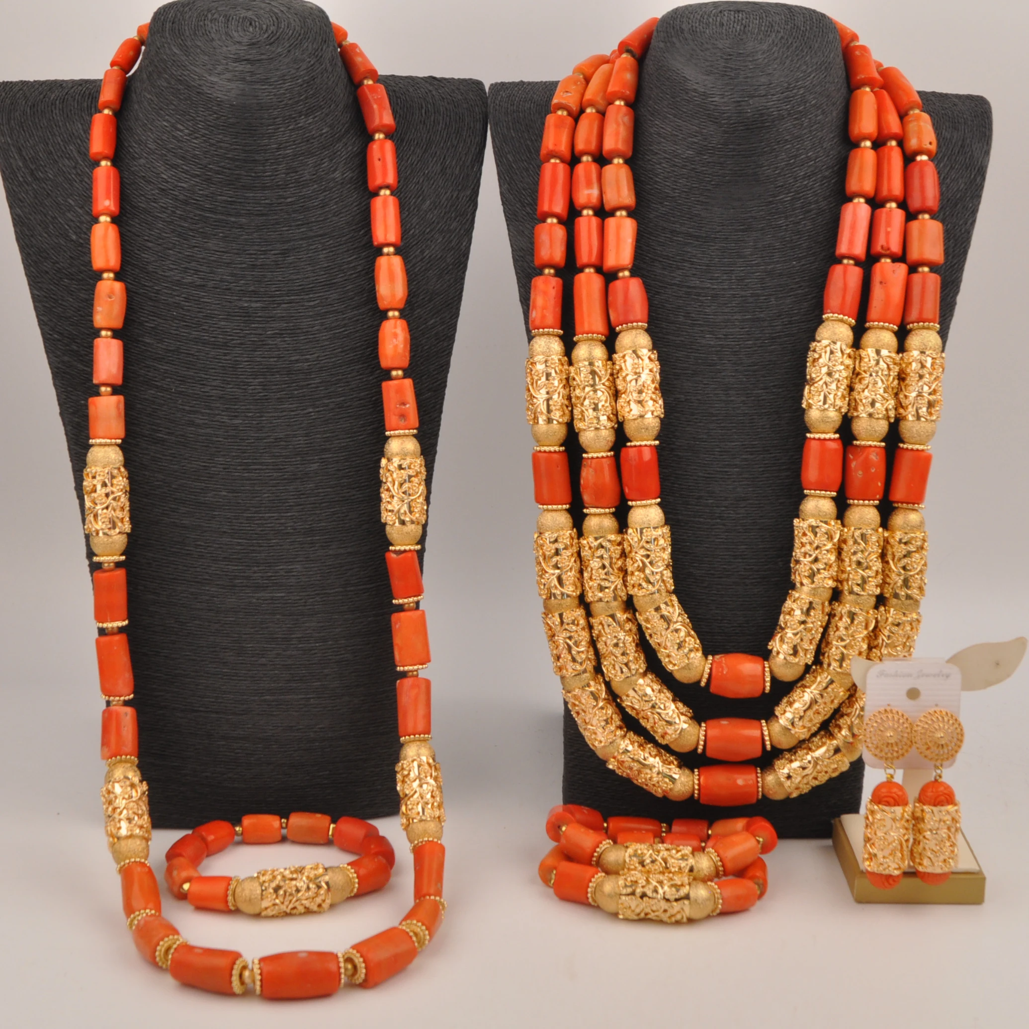 Orange African Coral Necklace Nigerian Traditional Wedding Couple Jewelry Sets