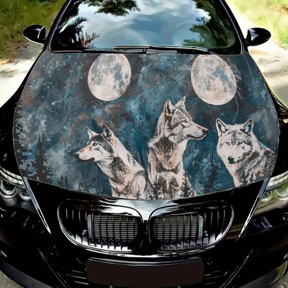 

Wolf Pack Blue Night Sky наклейка на капот автомобиля, самоклеящаяся ПВХ наклейка на капот автомобиля, устойчивая к царапинам наклейка, автоаксессуары в подарок