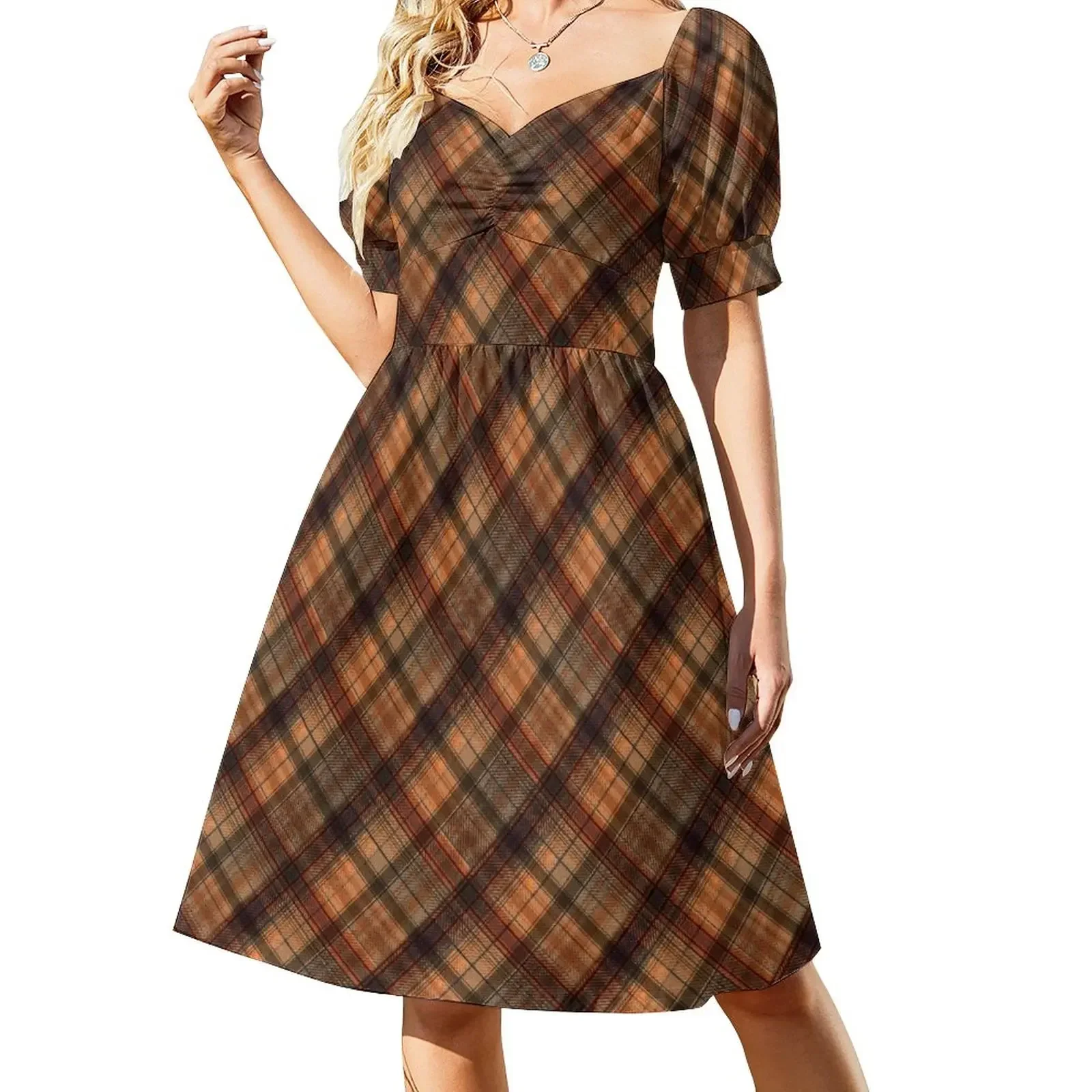 

Black and orange tartan. Short-Sleeved Dress women's fashion dresses Party dresses for women Dance dresses Dress
