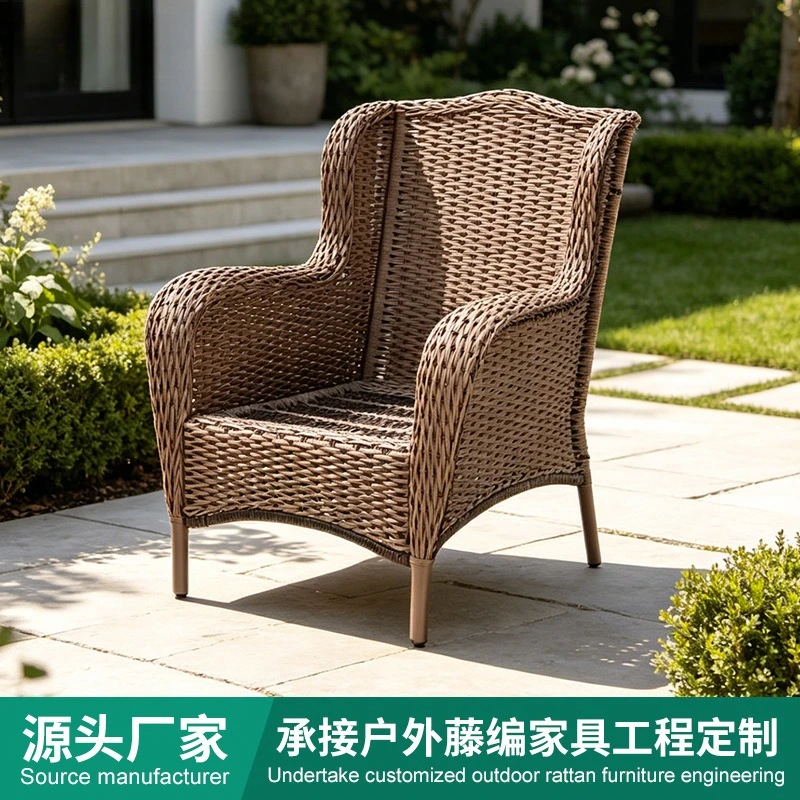 Outdoor courtyard rattan single high-back chair, casual rattanchair with armrests, waterproof and sunscreen lazy chairrattan f