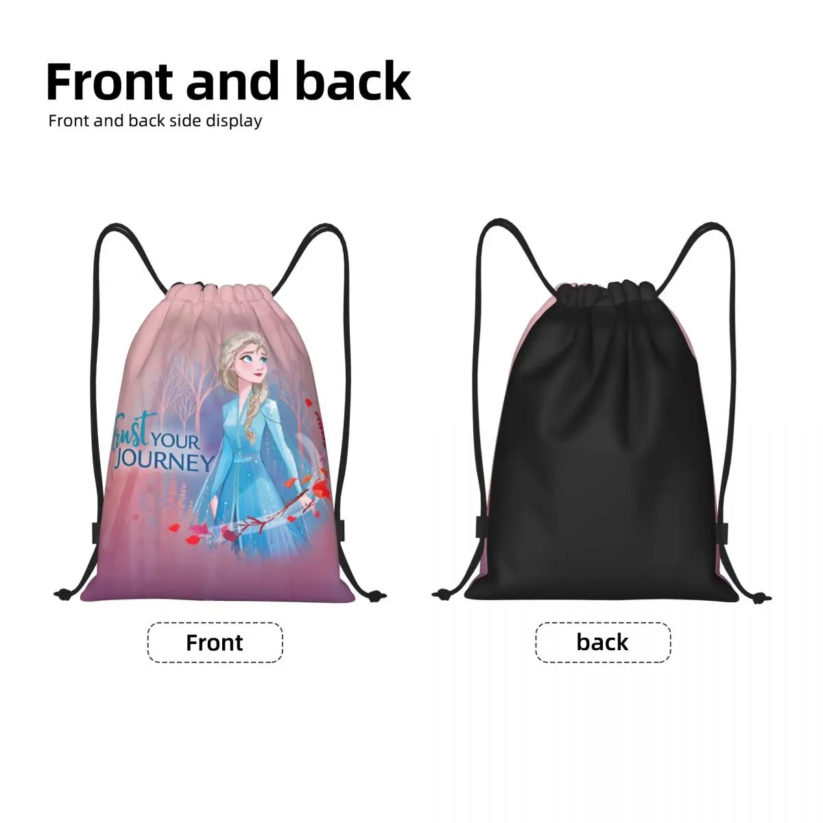 Mochila con cordón personalizada para hombre y mujer, bolsa deportiva portátil con estampado de Elsa, Frozen, película animada, almacenamiento de compras