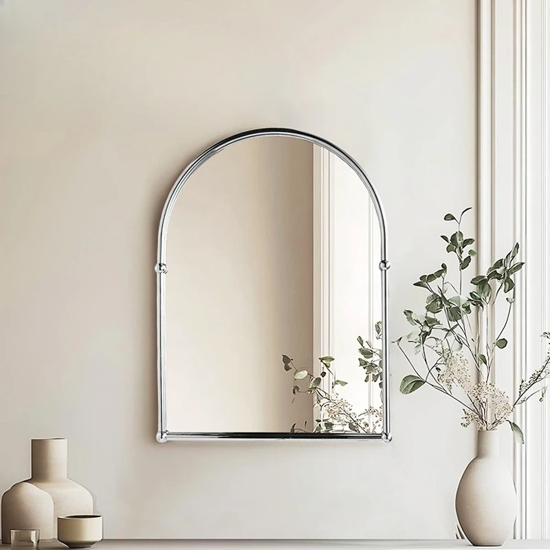 Brass retro arched smart bathroom vanity mirror makeup mirror bathroom wall-mounted luminous  French