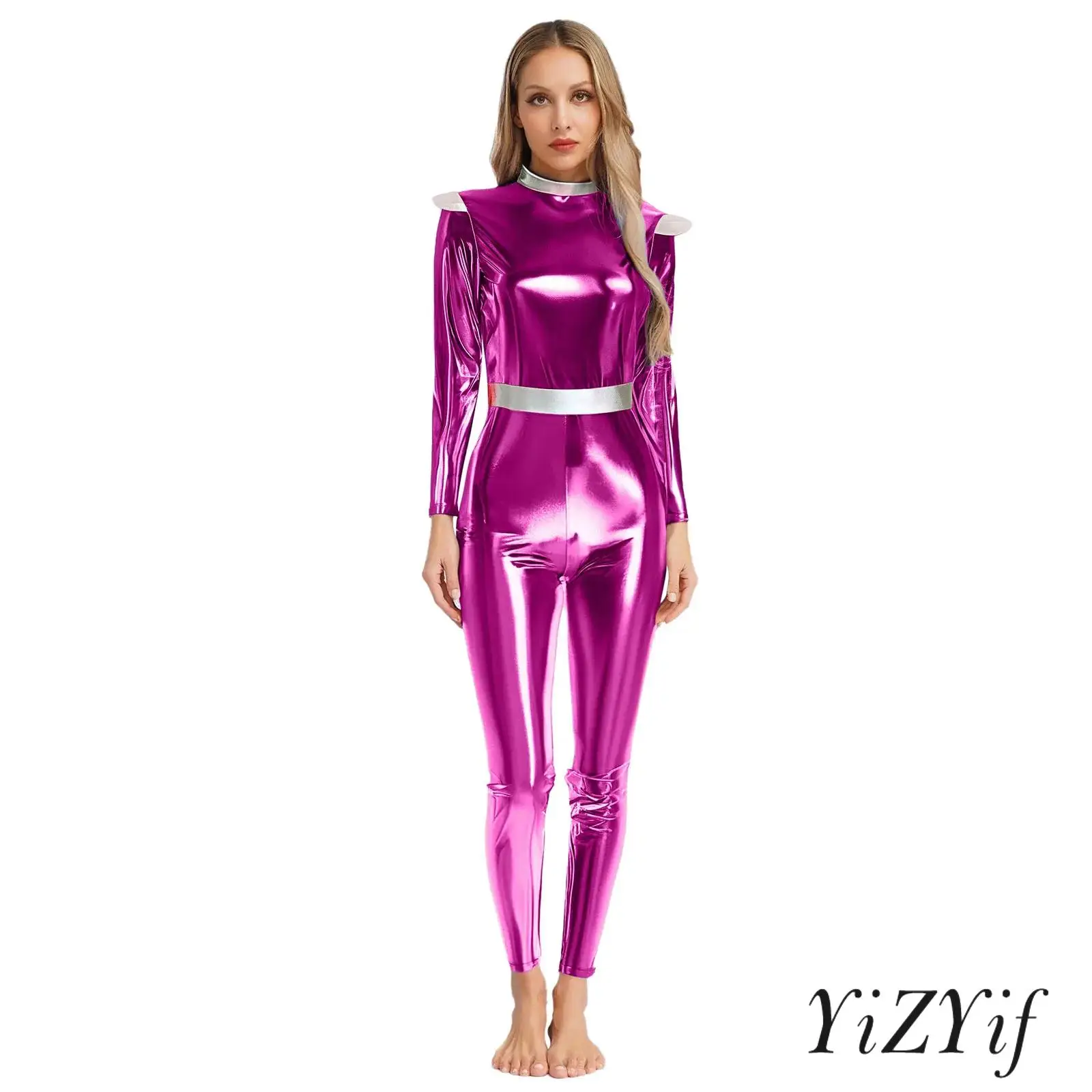 

Women Halloween Alien Costume Long Sleeves High Waist Long Jumpsuit Outer Space Cutie Costume Robot Costume Performance Costume