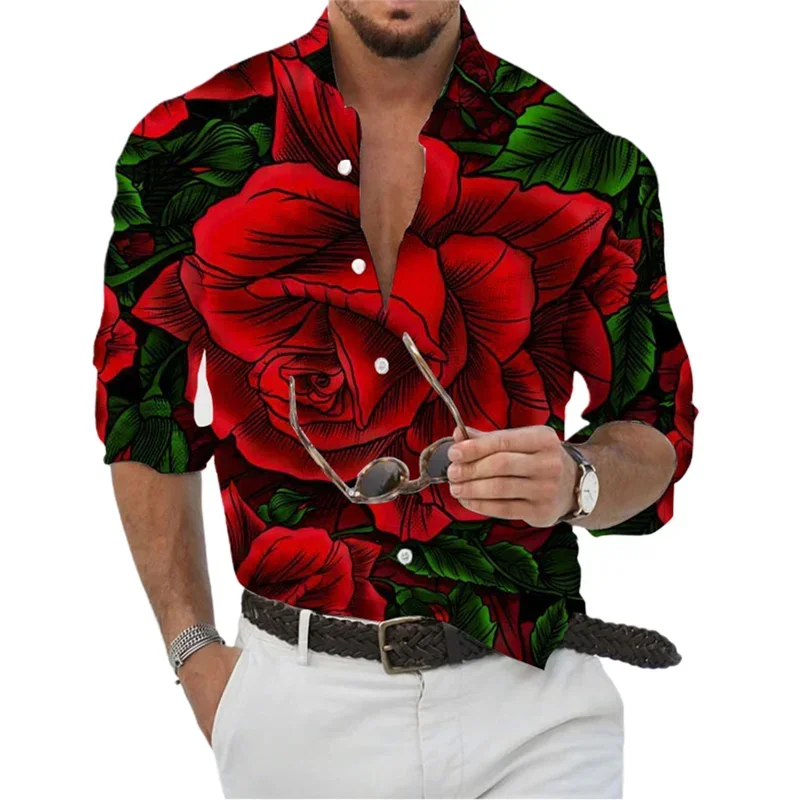 

Big brand fashion shirt men's casual outdoor rose geometric figure elegant and comfortable soft designer design