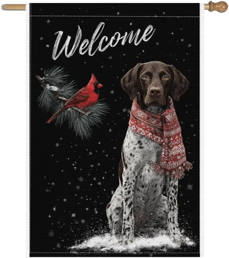 German Shorthaired Pointer Winter Holiday Garden Flag Cardinal Snowflakes Snow 28x40 Inch for Outside Burlap Home House Yard PPM
