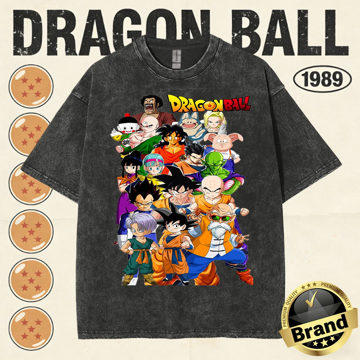 Neues 2026 Sommer Dragon Ball Alle Charaktere Nostalgisches Anime Herren Waschbares T-Shirt 100% Baumwolle Schwergewicht Familien-Matching Unisex