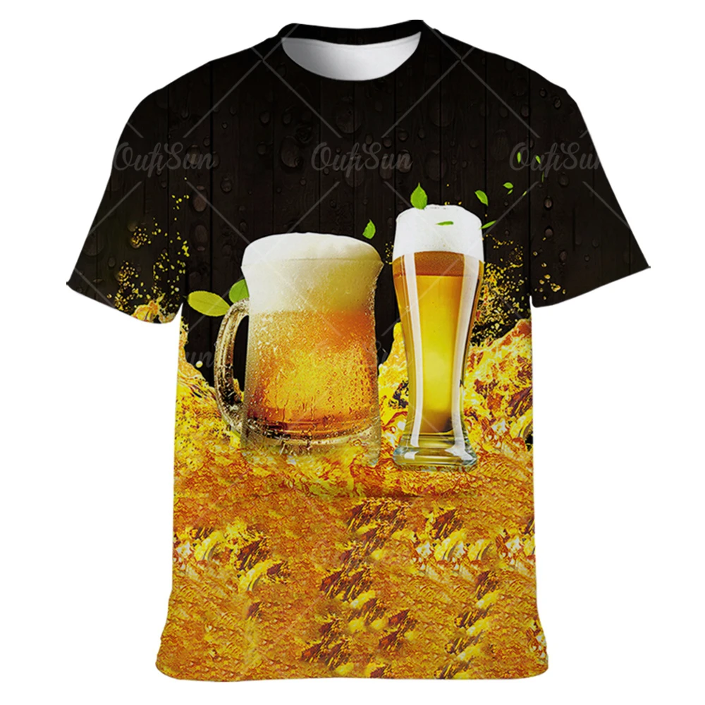 Bier 3D-Druck Herren T-Shirts Sommer Polyester O-Ausschnitt atmungsaktiv Kurzarm lose Tops T-Shirts übergroße T-Shirt Herren Kleidung 6xl