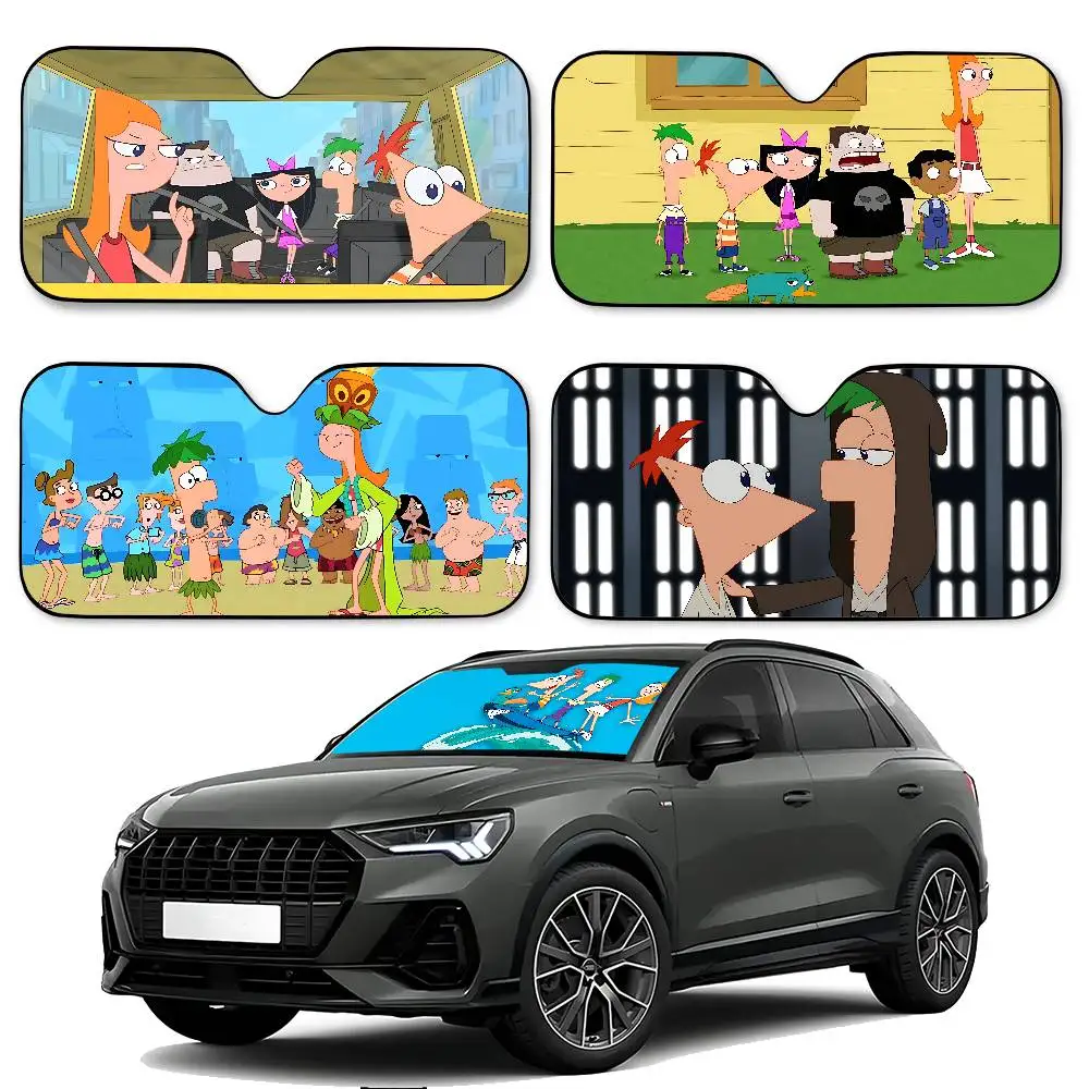 

P-Phineas And F-Ferb Car Sunshade Curtains Sun Shade Sunshade Seat Cover Off-Road Truck Accessory Set Retro SteeringSUV Gifts